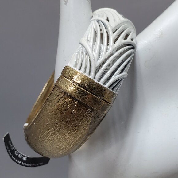 Banana Republic gold-toned metal and white enamel bangle bracelet - Picture 2 of 6